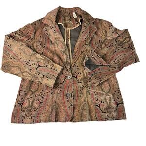 Vintage 90s Paisley Velveteen Blazer Jacket 18w Brown Pink Red Turquoise